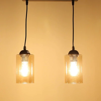 Závěsné moderní svítidlo nad jídelní stůl BISTRO - 2xE27, 40W, černé / jantarové