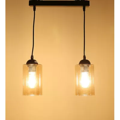 Závěsné moderní svítidlo nad jídelní stůl BISTRO - 2xE27, 40W, černé / jantarové