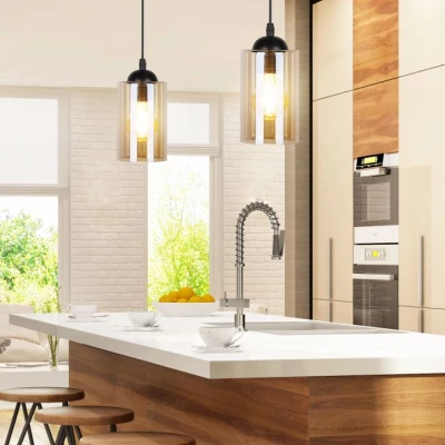 Závěsné moderní svítidlo BISTRO - 1xE27, 40W, černé / jantarové