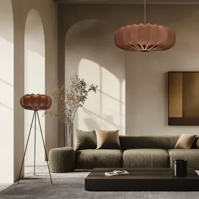 Designové závěsné osvětlení CAFEE - 1xE27, 40W, 66cm, kulaté, bílé / mokka