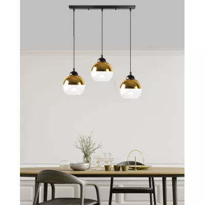 Závěsné osvětlení nad jídelní stůl CONTESSA - 3xE27, 40W, černé / zlaté / bílé