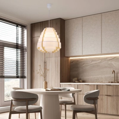 Závěsné osvětlení ve stylu japandi NAGOJA - 1xE27, 40W, béžové