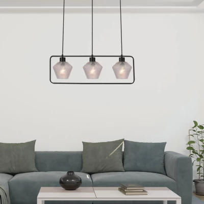 Závěsné osvětlení nad jídelní stůl NIKO - 3xE27, 40W, černé / čiré