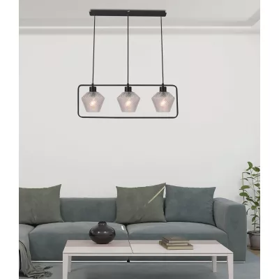 Závěsné osvětlení nad jídelní stůl NIKO - 3xE27, 40W, černé / čiré