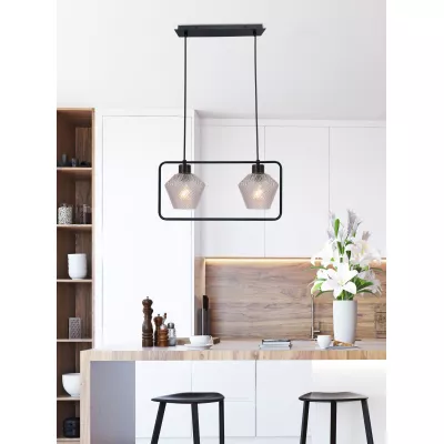 Závěsné osvětlení nad jídelní stůl NIKO - 2xE27, 40W, černé / čiré