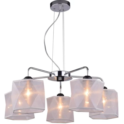 Závěsný pětiramenný lustr na lanku NOSJA - 5xE27, 40W, chromovaný / bílý