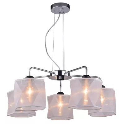 Závěsný pětiramenný lustr na lanku NOSJA - 5xE27, 40W, chromovaný / bílý