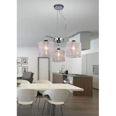 Závěsný tříramenný lustr na lanku NOSJA - 3xE27, 40W, chromovaný / bílý