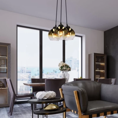 Moderní závěsné svítidlo NUBIA - 3xE27, 60W, černé / zlaté