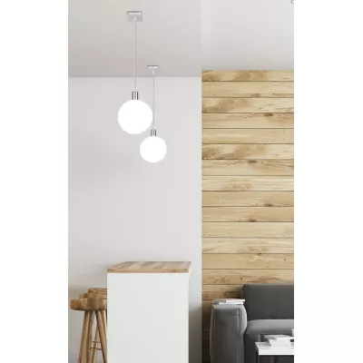 Moderní závěsné osvětlení ODEN - 1xG9, 40W, 15cm, koule, chromované / bílé