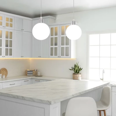 Moderní závěsné osvětlení ODEN - 1xG9, 40W, 15cm, koule, chromované / bílé