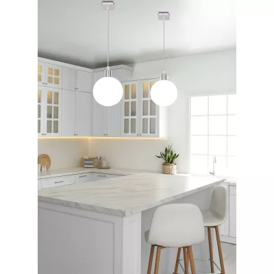 Moderní závěsné osvětlení ODEN - 1xG9, 40W, 15cm, koule, chromované / bílé