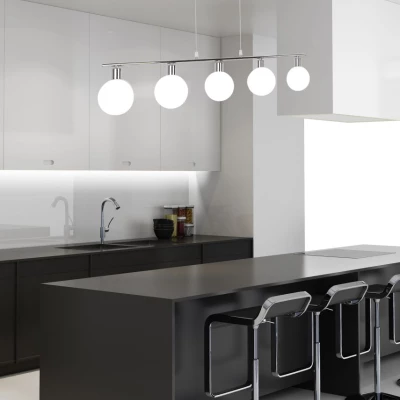 Závěsné osvětlení nad jídelní stůl ODEN - 5xG9, 40W, chromované / bílé