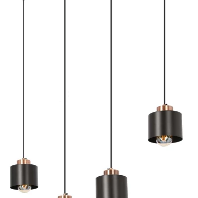 Loftové závěsné svítidlo nad jídelní stůl OLENA - 4xE27, 60W, černé / měděné