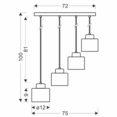 Loftové závěsné svítidlo nad jídelní stůl OLENA - 4xE27, 60W, černé / měděné