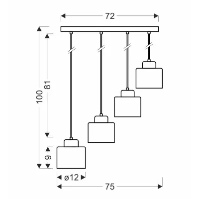 Loftové závěsné svítidlo nad jídelní stůl OLENA - 4xE27, 60W, černé / měděné