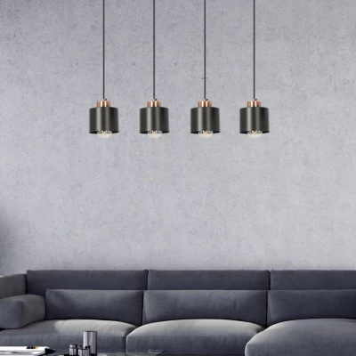 Loftové závěsné svítidlo nad jídelní stůl OLENA - 4xE27, 60W, černé / měděné