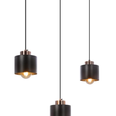 Loftové závěsné svítidlo nad jídelní stůl OLENA - 3xE27, 60W, černé / měděné