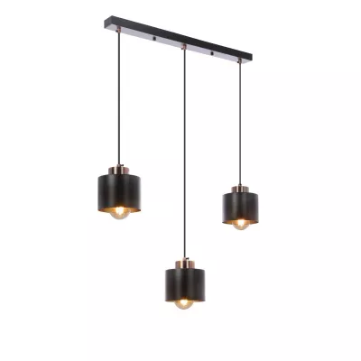 Loftové závěsné svítidlo nad jídelní stůl OLENA - 3xE27, 60W, černé / měděné