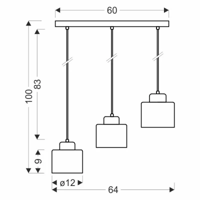 Loftové závěsné svítidlo nad jídelní stůl OLENA - 3xE27, 60W, černé / měděné