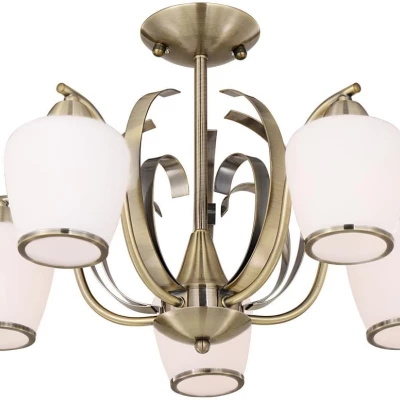 Závěsné rustikální pětiramenné osvětlení OPERA - 5xE27, 60W, patina / bílé