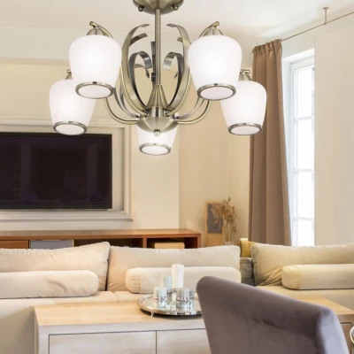 Závěsné rustikální pětiramenné osvětlení OPERA - 5xE27, 60W, patina / bílé