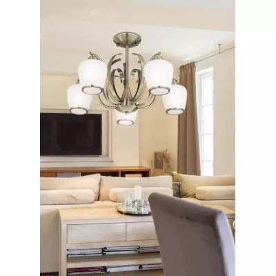 Závěsné rustikální pětiramenné osvětlení OPERA - 5xE27, 60W, patina / bílé