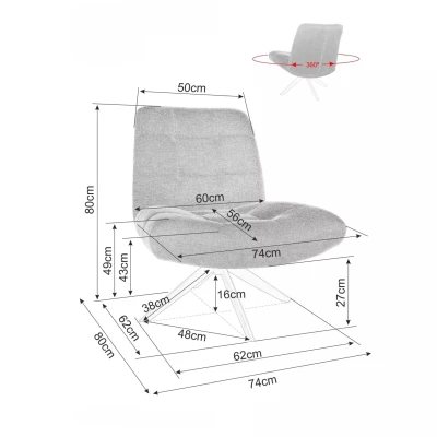 Otočné čalouněné křeslo MANDISA - světle šedé / černé