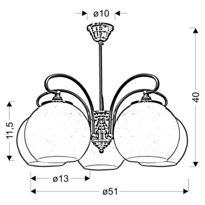 Rustikální závěsné pětiramenné světlo ORBIT - 5xE27, 60W, měděné / patina