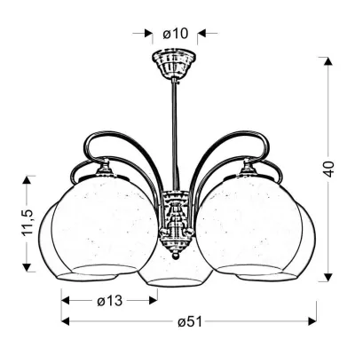 Rustikální závěsné pětiramenné světlo ORBIT - 5xE27, 60W, měděné / patina