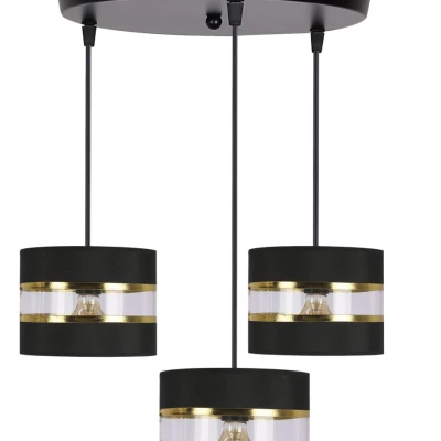 Závěsné moderní svítidlo PANDY - 3xE27, 40W, černé / zlaté / čiré