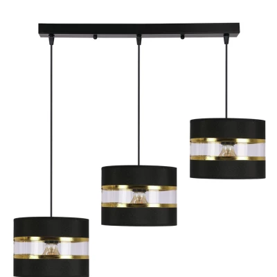 Závěsné moderní svítidlo nad jídelní stůl PANDY - 3xE27, 40W, černé / zlaté / čiré