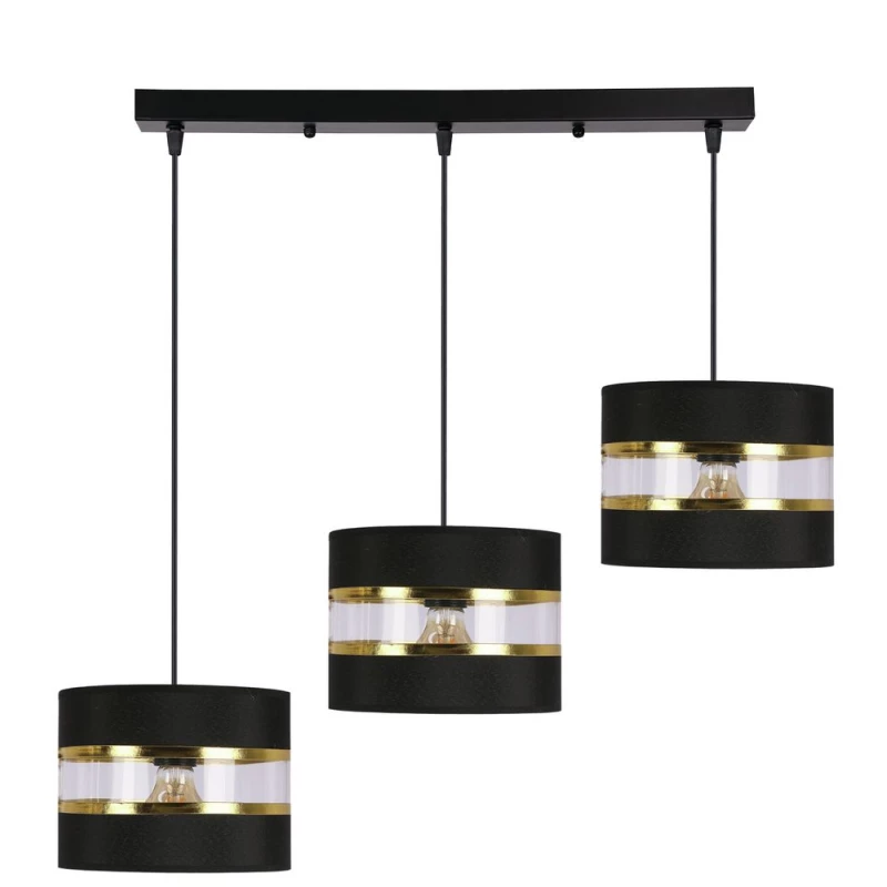 Závěsné moderní svítidlo nad jídelní stůl PANDY - 3xE27, 40W, černé / zlaté / čiré