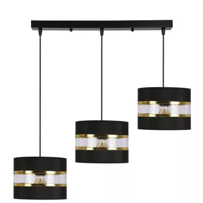 Závěsné moderní svítidlo nad jídelní stůl PANDY - 3xE27, 40W, černé / zlaté / čiré