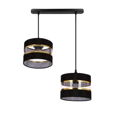 Závěsné moderní svítidlo nad jídelní stůl PANDY - 2xE27, 40W, černé / zlaté / čiré