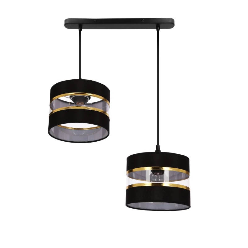 Závěsné moderní svítidlo nad jídelní stůl PANDY - 2xE27, 40W, černé / zlaté / čiré