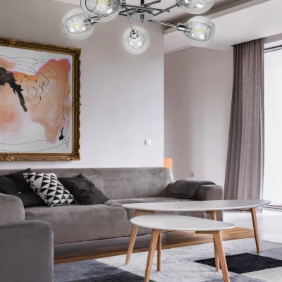 Závěsné designové osvětlení OZZO - 5xE14, 40W, chromované / čiré