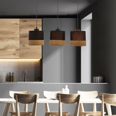 Závěsné světlo skandinávského stylu PORTO - 3xE27, 60W, černé / hnědé