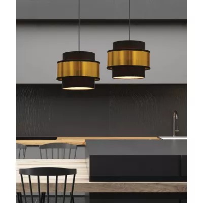 Moderní závěsný lustr nad jídelní stůl PRESTIGE - 2xE27, 40W, černý / zlatý