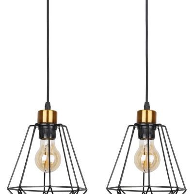 Závěsné industriální osvětlení nad jídelní stůl PRIMO 3 - 2xE27, 60W, zlaté / černé