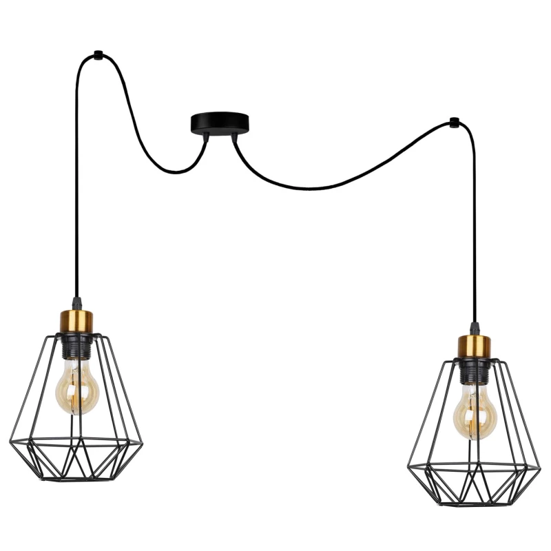 Industriální závěsné světlo PRIMO 4 - 2xE27, 60W, zlaté / černé