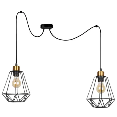 Industriální závěsné světlo PRIMO 4 - 2xE27, 60W, zlaté / černé