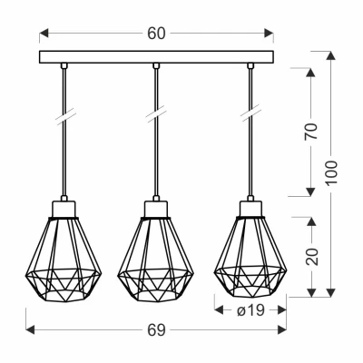 Závěsné industriální světlo nad jídelní stůl PRIMO 5 - 3xE27, 60W, zlaté / černé