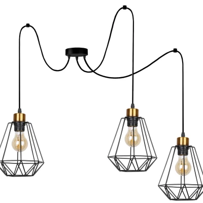 Industriální závěsné osvětlení PRIMO 6 - 3xE27, 60W, zlaté / černé