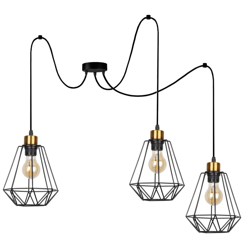 Industriální závěsné osvětlení PRIMO 6 - 3xE27, 60W, zlaté / černé
