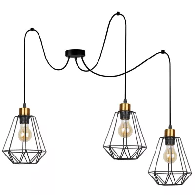 Industriální závěsné osvětlení PRIMO 6 - 3xE27, 60W, zlaté / černé