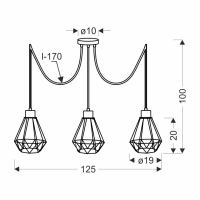 Industriální závěsné osvětlení PRIMO 6 - 3xE27, 60W, zlaté / černé