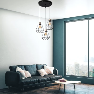 Závěsné industriální svítidlo PRIMO 7 - 3xE27, 60W, patina / černé