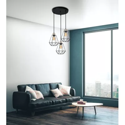 Závěsné industriální svítidlo PRIMO 7 - 3xE27, 60W, patina / černé