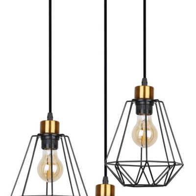 Závěsné industriální svítidlo PRIMO 7 - 3xE27, 60W, zlaté / černé